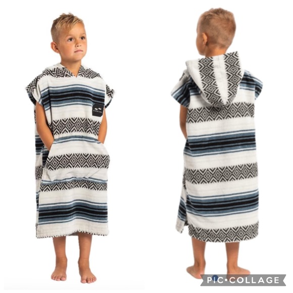 Slow Tide Oso Kids Hooded White Multi Baja Print Poncho - Picture 1 of 9